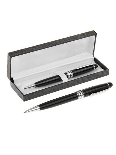 УЦЕНКА Ручка подарочная шариковая в кожзам футляре поворотная Директор корпус черный с серебром 5922