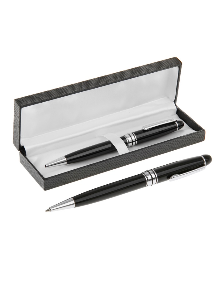 УЦЕНКА Ручка подарочная шариковая в кожзам футляре поворотная Директор корпус черный с серебром 5922 - Фото 1