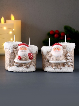 Подсвечник со свечами «Дед Мороз в бежевом кафтане», на 2 свечи, керамика, 7.5×5.5×6.5 см, МИКС