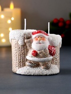 Подсвечник со свечами «Дед Мороз в бежевом кафтане», на 2 свечи, керамика, 7.5×5.5×6.5 см, МИКС - Фото 2