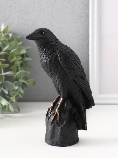 Фигурка гипс «Ворон на камне», 15.5×5.5×10 см, чёрная