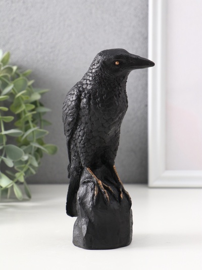 Фигурка гипс «Ворон на камне», 15.5×5.5×10 см, чёрная