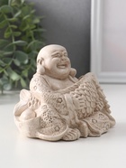 Фигурка гипс «Хотей с рыбой», 8.5×11×9 см, слоновая кость - фото 52746018