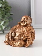 Фигурка гипс «Хотей с рыбой», 8.5×11×9 см, бронза - фото 52746024