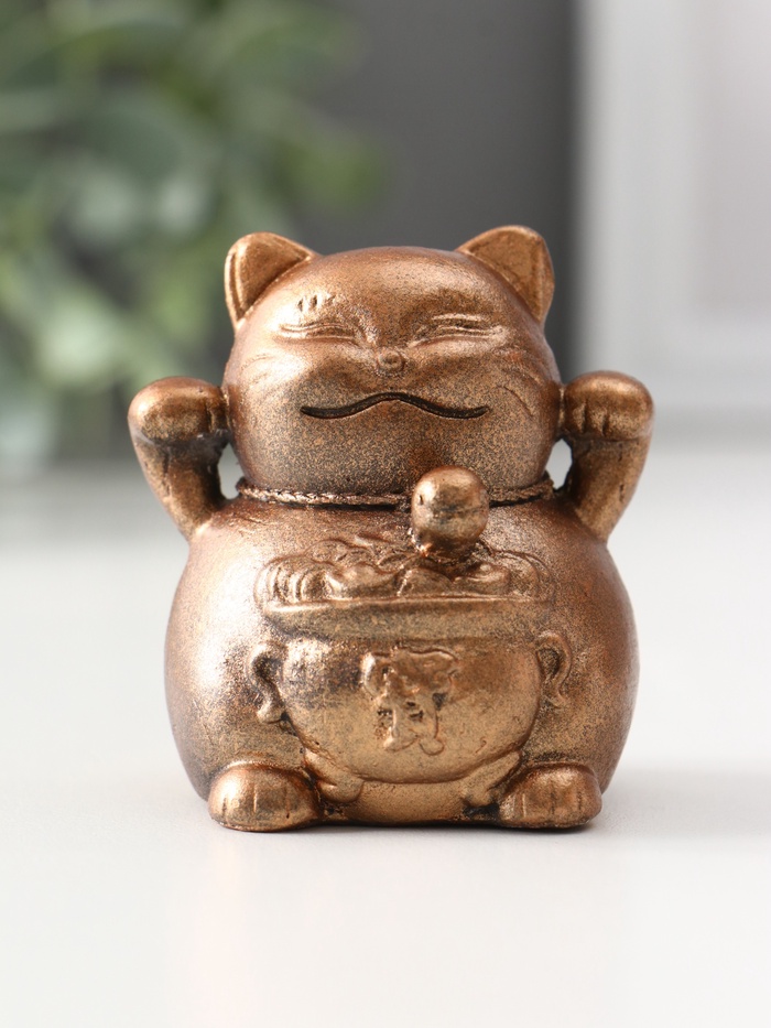Фигурка гипс «Кот манэки-нэки», 5.5×5×5 см, бронза