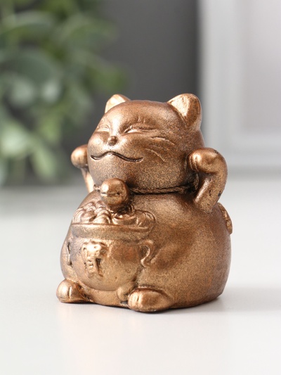 Фигурка гипс «Кот манэки-нэки», 5.5×5×5 см, бронза