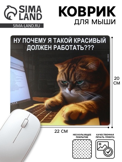 Коврик для мыши «Красивые тоже работают», 22×20 см