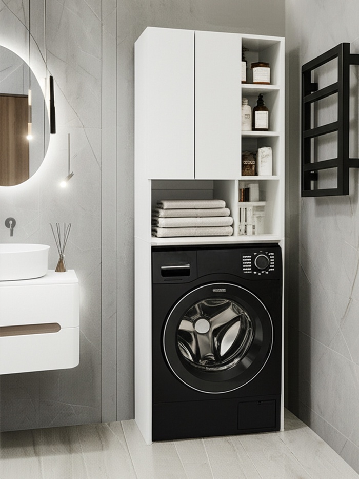 Стеллаж напольный «Комфорт» №2, над стиральной машиной, 640×250×1700 мм, цвет белый - Фото 1