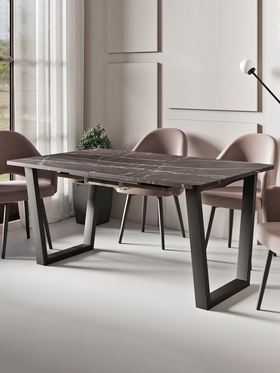 Стол "НОРМАНД 09" раздвижной, D-1620/2220×950, камень черный, черный матовый