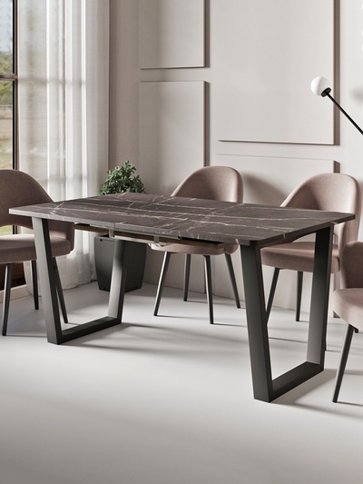 Стол раздвижной «НОРМАНД 09», d=1620(2220)×950 мм, цвет камень черный/чёрный матовый