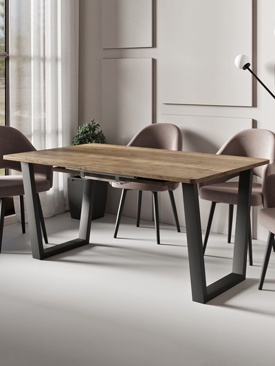 Стол раздвижной «НОРМАНД 09», d=1620(2220)×950 мм, цвет дуб галифакс табак/чёрный матовый