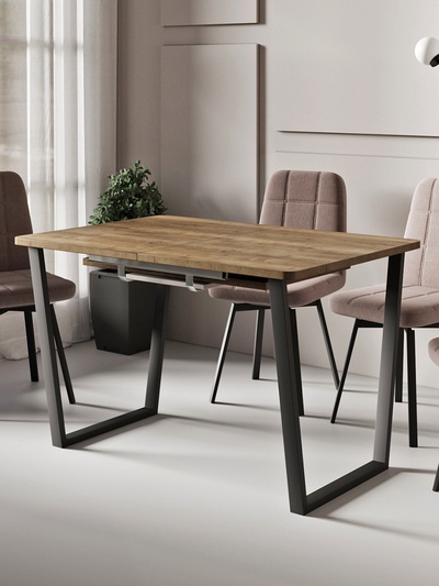 Стол раздвижной «НОРМАНД 02», d=1200(1700)×800 мм, цвет дуб галифакс табак/чёрный матовый