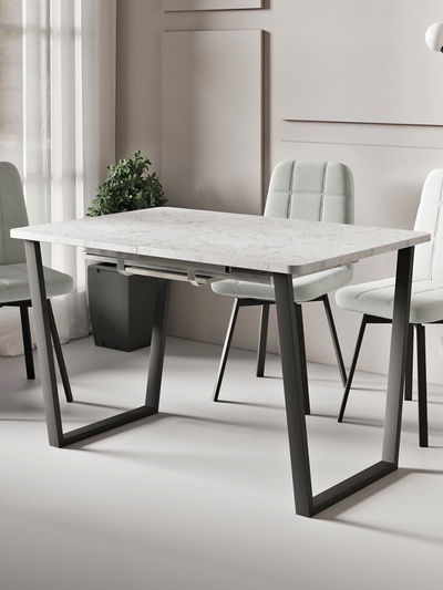 Стол раздвижной «НОРМАНД 02», d=1200(1700)×800 мм, цвет мрамор белый/чёрный матовый