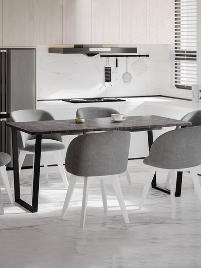 Стол раздвижной «НОРМАНД 02», d=1200(1700)×800 мм, цвет камень чёрный/чёрный матовый