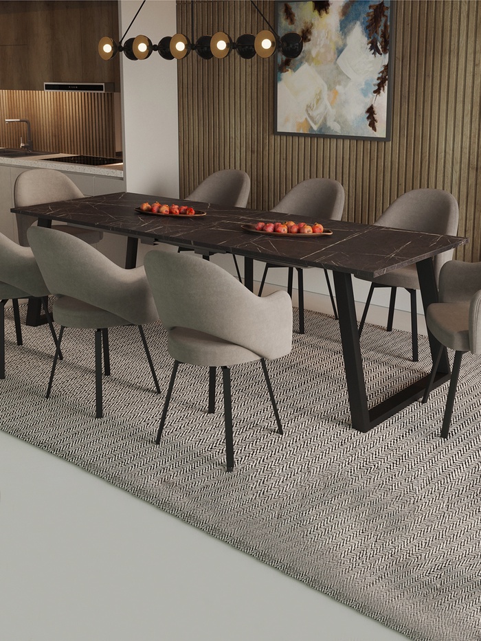 Стол раздвижной «ПЕРСЕЙ EGGER», d=1620(2620)×950 мм, цвет камень чёрный/чёрный матовый - Фото 1