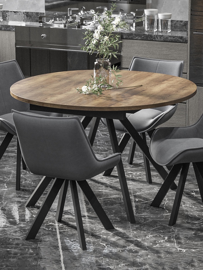 Стол раздвижной «ЛОКИ», d=1200(1580) мм, цвет дуб галифакс табак/чёрный матовый - Фото 1