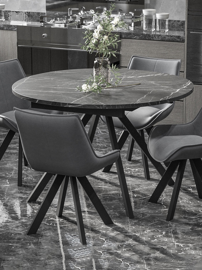 Стол раздвижной «ЛОКИ», d=1200(1580) мм, цвет камень чёрный/чёрный матовый - Фото 1