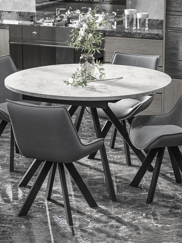 Стол "ЛОКИ" раздвижной, D-1200/1580, мрамор белый, черный матовый - Фото 1