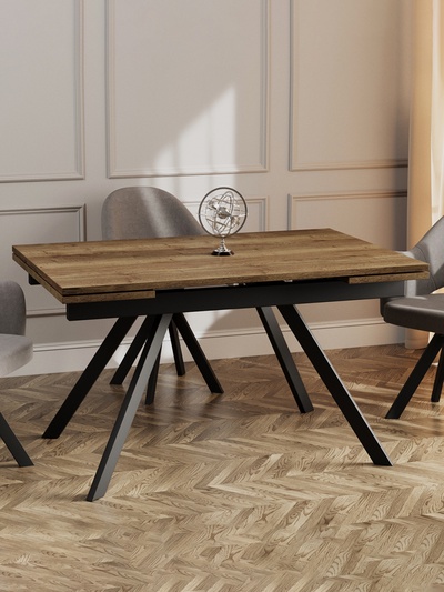 Стол раздвижной «РЕНДАЛ EGGER», d=1400(2060)×900 мм, цвет дуб галифакс табак/чёрный матовый