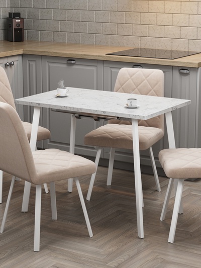 Стол раздвижной «ТИТО», d=960(1560)×600 мм, цвет белый мрамор/белый матовый