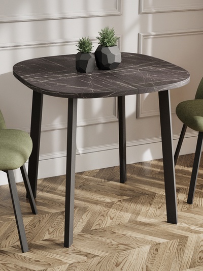 Стол раздвижной «УГО», d=800(1250)×800 мм, опора «титан», цвет камень черный/чёрный матовый