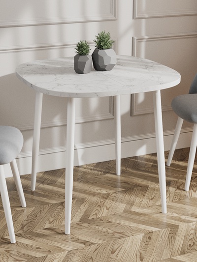 Стол раздвижной «УГО», d=800(1250)×800 мм, цвет белый мрамор/белый матовый