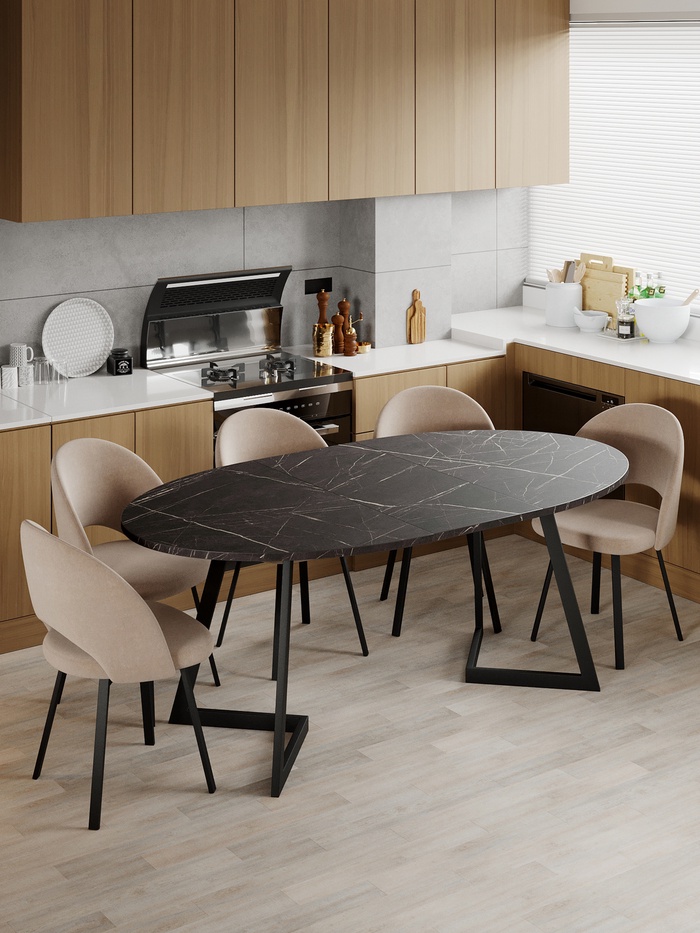 Стол "ОЛСЕН" раздвижной, D-1500/1950×1050, камень черный, черный матовый - Фото 1