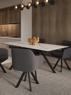 Стол раздвижной «РЕРУМ», d=1400(1980)×900 мм, цвет керамогранит белый мрамор/чёрный матовый - Фото 2