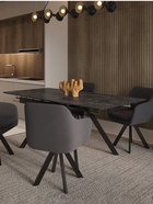 Стол раздвижной «РЕРУМ», d=1400(1980)×900 мм, цвет керамогранит камень чёрный/чёрный матовый - Фото 2