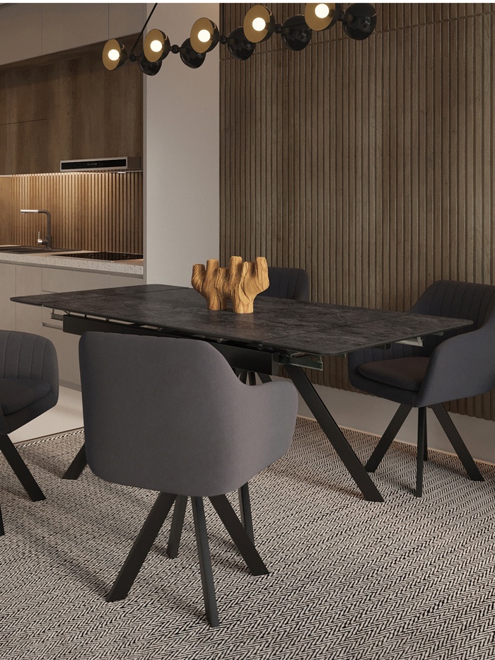 Стол раздвижной «РЕРУМ», d=1400(1980)×900 мм, цвет керамогранит камень чёрный/чёрный матовый - Фото 1