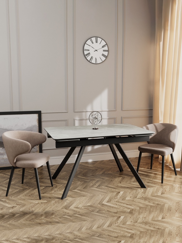 Стол раздвижной «РЕРУМ», d=1400(1980)×900 мм, цвет керамогранит серый мрамор/чёрный матовый - Фото 1