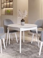 Стол "КАССИО" раздвижной, D-1050/1350×1050, керамика белый мрамор, деревянный комплект ножек   10924 - фото 14907283