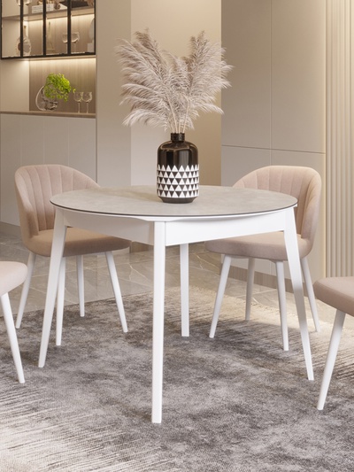 Стол раздвижной «КАССИО», d=1050(1350)×1050 мм, цвет керамика камень светлый/деревянный комплект ножек