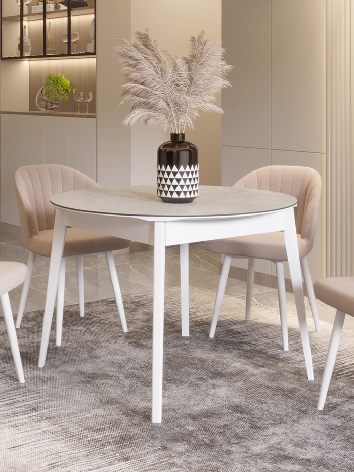 Стол раздвижной «КАССИО», d=1050(1350)×1050 мм, цвет керамика камень светлый/деревянный комплект ножек - Фото 1