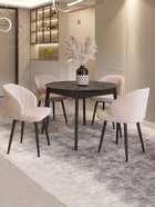 Стол "КАССИО" раздвижной, D-1050/1350×1050, керамика камень черный, деревянный комплект ножек   1092 - фото 14907291