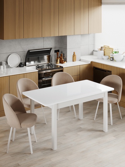 Стол раздвижной «АЙСБЕРГ 02 СТ», d=1200(1520)×800 мм, стекло экстра, деревянный комплект ножек, цвет белый