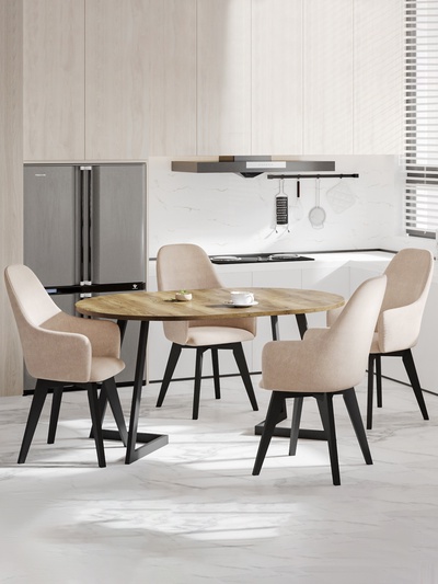 Стол раздвижной «РИМ EGGER», d=1050(1500) мм, цвет дуб галифакс табак/чёрный матовый