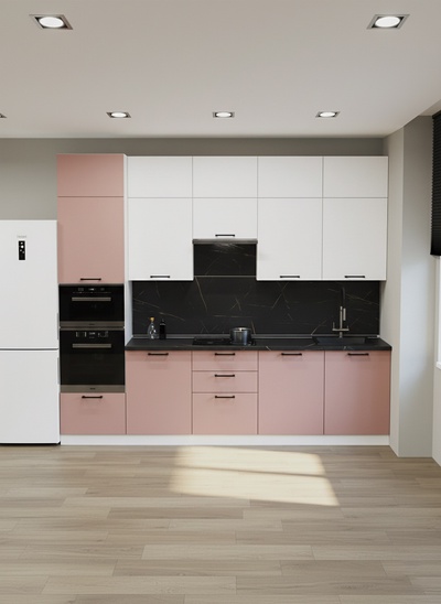 Кухонный гарнитур прямой в потолок «Аликанте 29», 3000 мм, цвет шарли pink/шарли белый