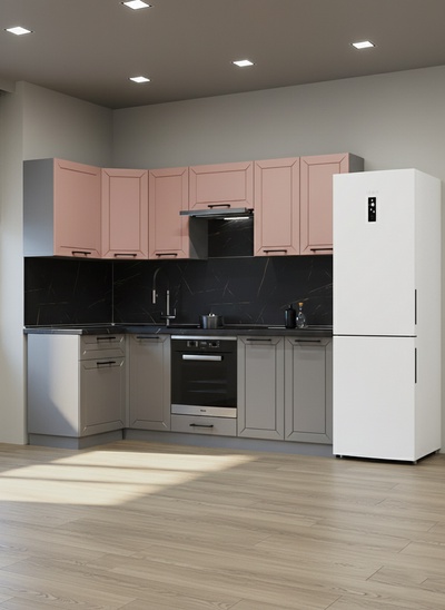 Кухонный гарнитур угловой «Аликанте 34», 1200×2400 мм, цвет шарли pink/обсидиан