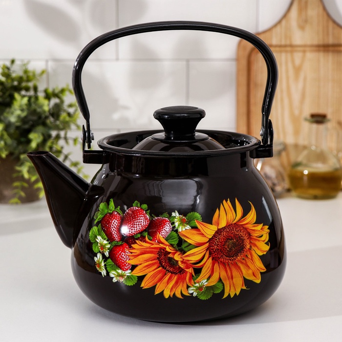 УЦЕНКА Чайник 3.5 л сфер деколь МИКС (корич.) - Фото 1