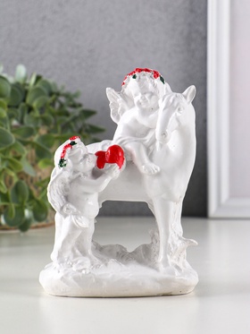 Фигурка гипс «Ангел на лошади и рядом», 13.5×10×6.5 см, белый