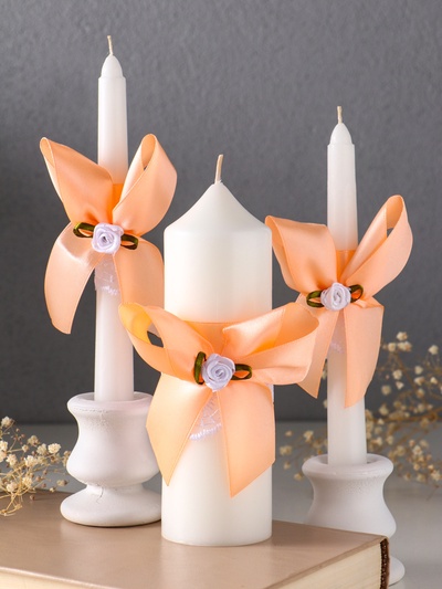 Набор: свечи свадебные «Пышный», 3 шт. (16 см и 2 шт. по 18 см), абрикосовый