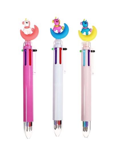 Ручка шариковая автоматическая 6-ти цветная Единорог на луне