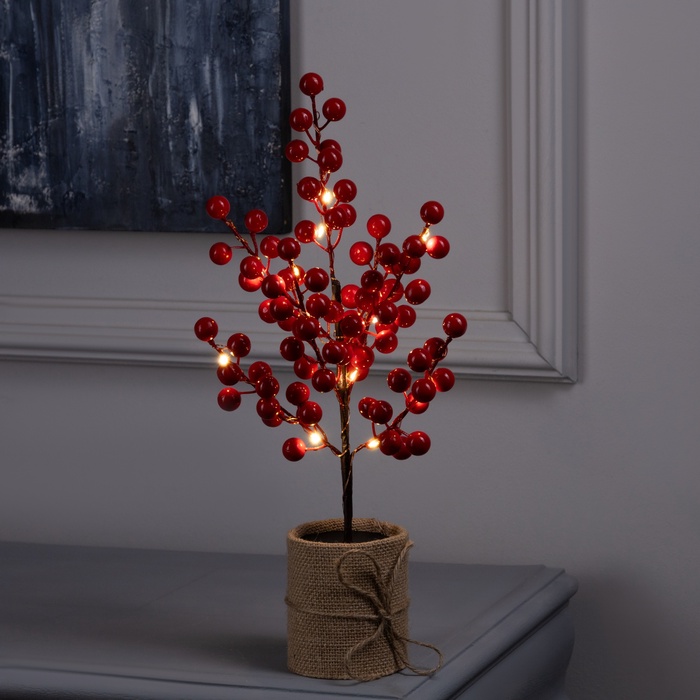 УЦЕНКА Светодиодный куст «Ягоды», 0.35 м, 30 LED, от батареек AAx3, свечение тёплое белое - Фото 1