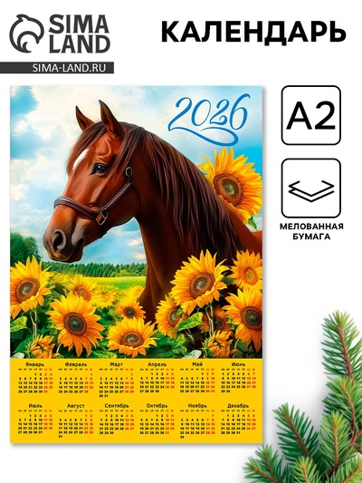 Календарь 2026 настенный «Конь с подсолнухами», А2