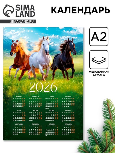 Календарь 2026 настенный «Тройка лошадей», А2
