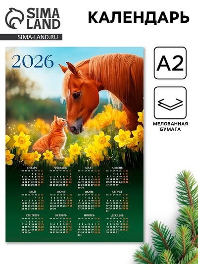 Календарь 2026 настенный «Лошадь с котёнком», А2