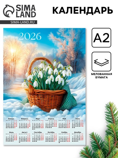 Календарь 2026 настенный «Подснежники», А2