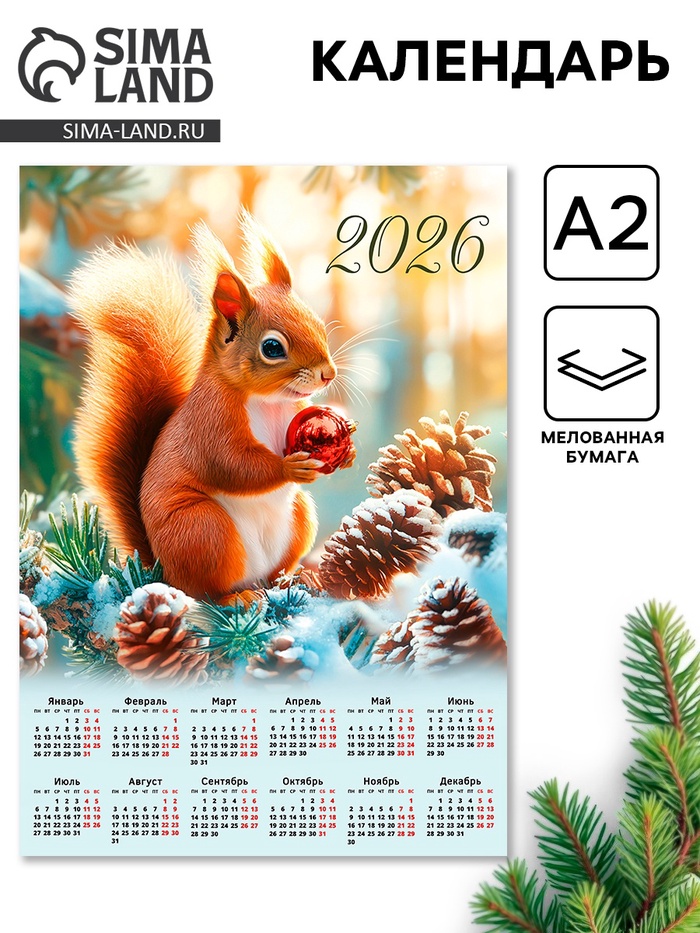 Календарь 2026 настенный «Белка», А2 - Фото 1