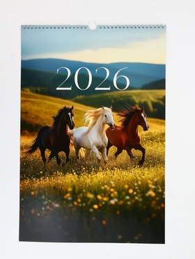 Календарь 2026 перекидной на ригеле А3 «Тройка лошадей»